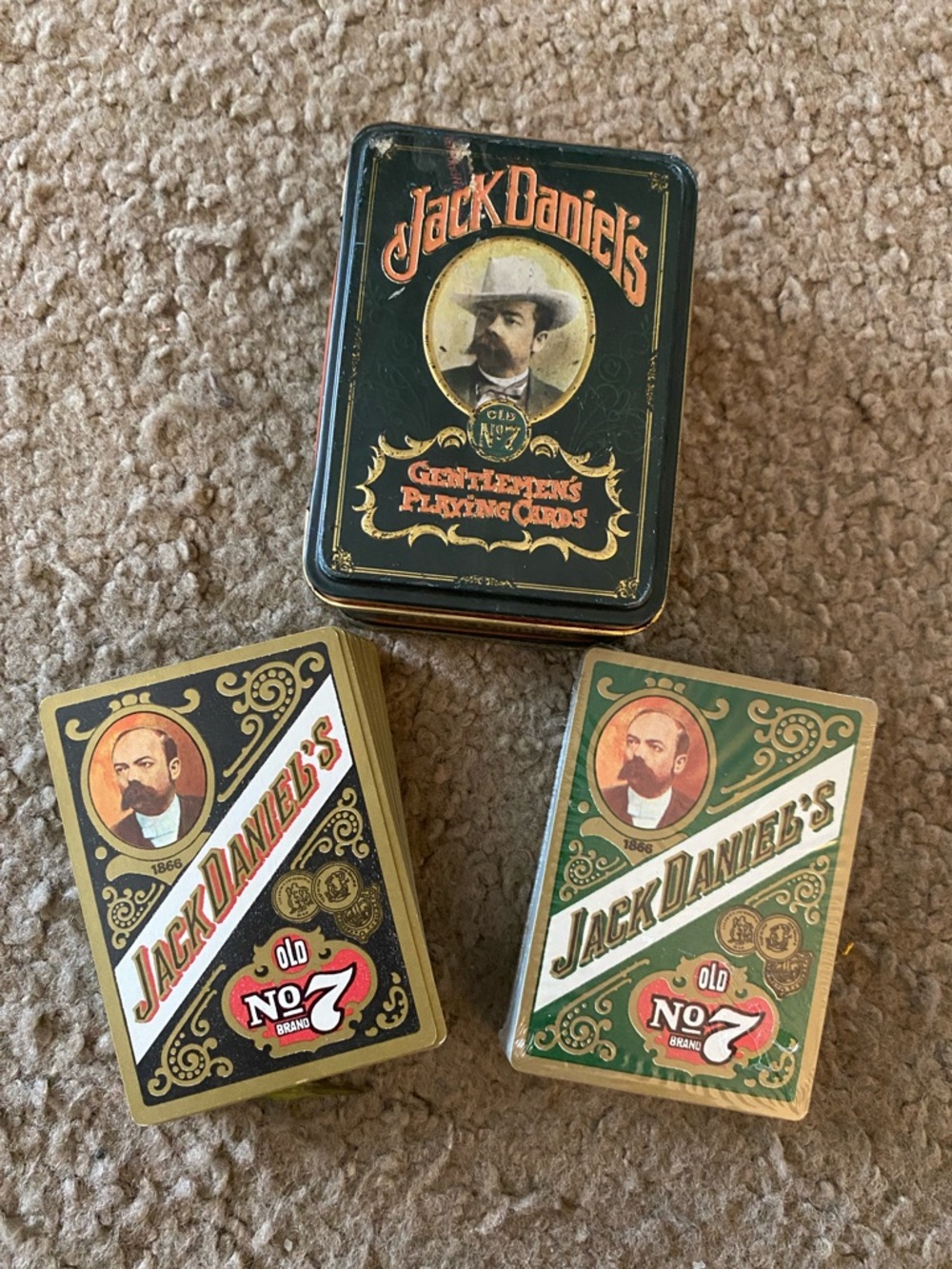 Jack Daniels Green & Gold Playing Card Tin with Two Decks